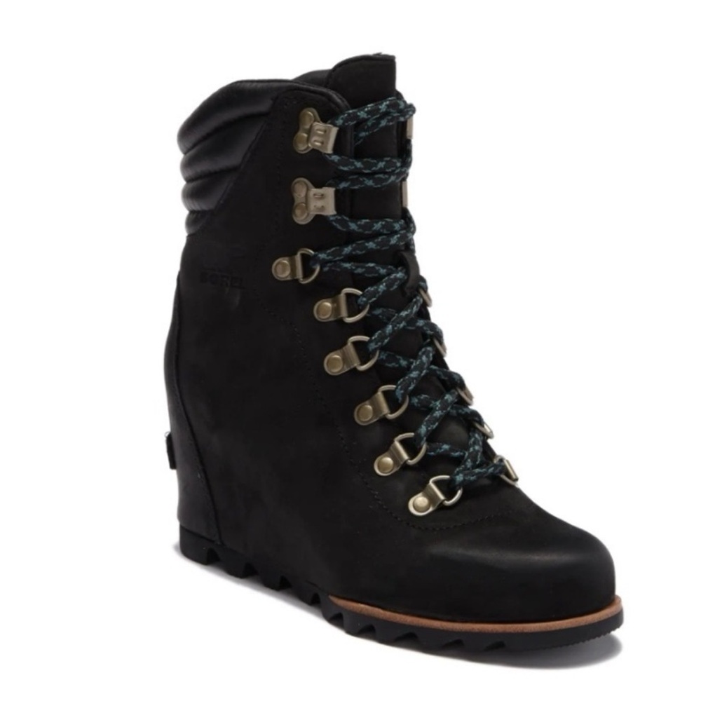 Sorel Conquest Waterproof Wedge Boots Leather Women's Green/Black size 6